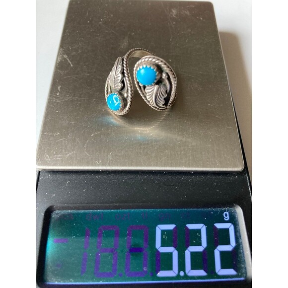Vintage signed J J sterling silver Turquoise adjustable ring - Picture 6 of 6